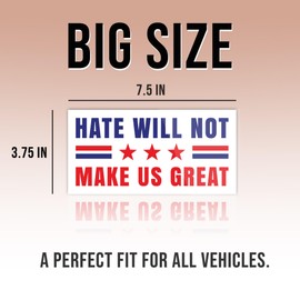 Hate Will Not Make US Great No Kings Bumper Sticker, Human Rights, USA Flag Funny Anti, Protest Feminist Activist White Vinyl Decal for Car Truck Window Wall Waterproof UV-Resistant 7.5x3.75in