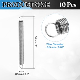 PATIKIL Extension Spring, 10pcs Wire Diameter 0.5mm, OD 5mm, Free Length 50mm 304 Stainless Steel Dual Hook Tension Springs for Lawn Tractor Home Repairs DIY, Silver