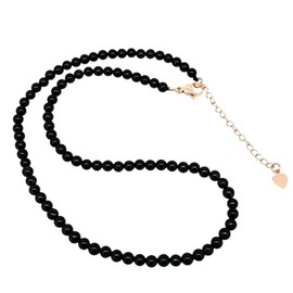 TreasureBay Handmade Womens Girls Beaded Necklace Choker - 4mm Beads Natural Gemstones Healing Crystal Jewellery Choker Necklace (Black Agate)