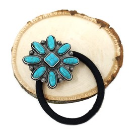 Emulily Western Concho Squash Blossom Hair band and Tie (Turquiose)