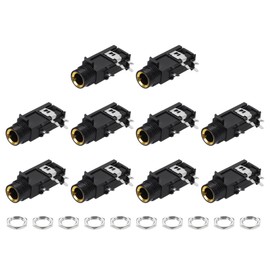 sourcing map 10pcs 1/4" 6.35mm Stereo Audio Jack, 50V 4 Pin Female Gold Plated PCB Mount Jack Video Connectors Stereo Headphone Socket with Nuts for Headphone, Speaker, Car Audio, 33x17x13mm