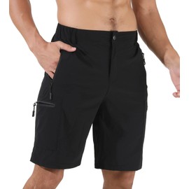 Suwangi Men's Cargo Hiking Shorts Outdoor Lightweight Quick-Dry Shorts Golf Walking Climbing Fishing Short with Zipper Pockets Black