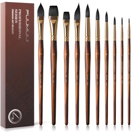 Watercolour Brushes Professional - 10Pcs Synthetic Squirrel Hair Watercolor Paint Brush Set for Artists - Flat, Round Pointed, Dagger, Cat's Tongue Oval Wash for Watercolour, Inks Painting