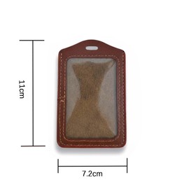 ID Card Holder Vertical PU Leather Badge Holder with Retractable Lanyard for Office School Men and Women (Brown)