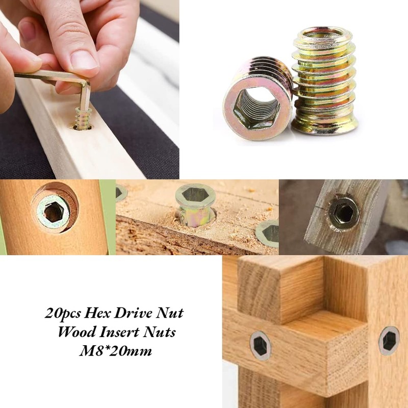 Hilitand 20 Pcs M8 Zinc Alloy Furniture Hex Drive Nut,