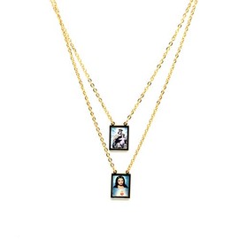 Catholic Town Sacred Heart of Jesus Christian and Our of Lady of Mount Carmel Stainless Steel Scapular (Available colors: Gold and Silver) (Gold)