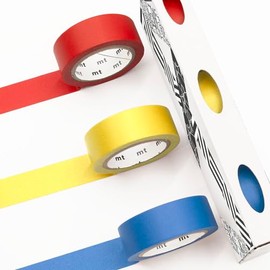 MT Washi - Cinta adhesiva Kamoi Paper Washi - 15 mm x 7 m - Paquete primario - Rojo, Amarillo, Azul - Juego de 3