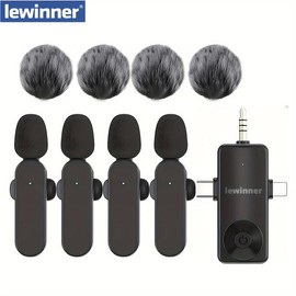 Lewinner 4 microphones Wireless Lavalier microphone, Lapel mic, Intelligent Noise Reduction, Supports Mobile phones,Computers,Cameras and speakers - Color: 2 microphones+1 receiver