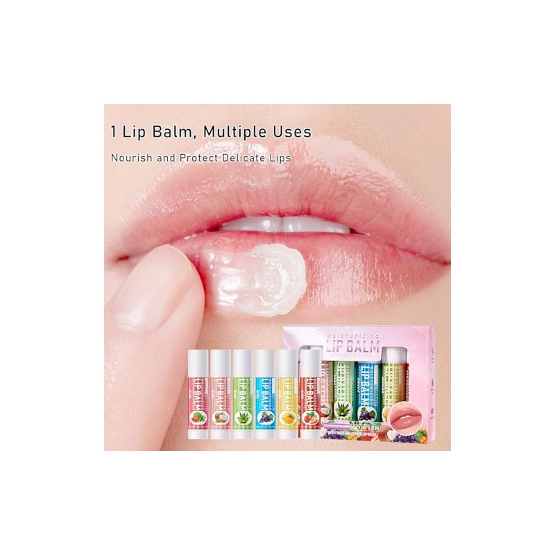 6 Pack Fruit Lip Balm Set - Vitamin E Enriched