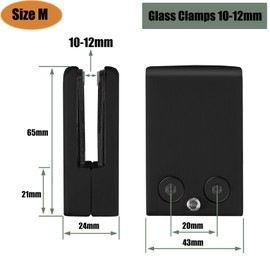 Cokritsm Glass Clamp 10-12 mm Glass Clamp Black Pack of 6 Glass Holders Adjustable Flat Back Polished for Handrail, Railing, Stairs