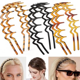 Supgoodom 6 PCS Zig Zag Headbands Plastic Wavy Hair Head Band Comb with Teeth Hoop Accessories for Women Men Girls, Classic Black&Retro Leopard