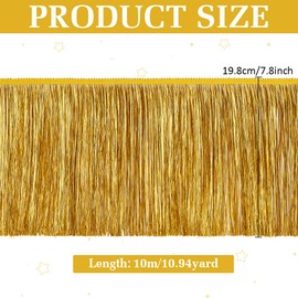 FINGERINSPIRE 10.9 Yards Tinsel Fringe Trim 7-3/4 inch Wide Gold Metallic Fringe Trim Shiny Tassel Lace Fringe Trimming Polyester Sewing Tinsel Fringe Garland Ribbon for Dance Costume Party Decor DIY