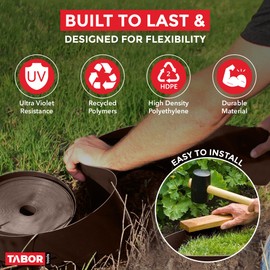 TABOR TOOLS 20 Ft Terrace Board, 5 Inch High, 0.1" Inch Thickness, Landscape Edging Coil, Grass Barrier, Bender Board, Garden Liner, ES33. (Brown)