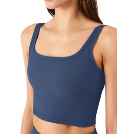 Chilylori Women's Seamless Sports Bra Workout Crop Top Ribbed Padded Longline Wirefree Medium Support Tank Tops Fitness Bras Top Workout Tops for Women Sports Bra Blue M
