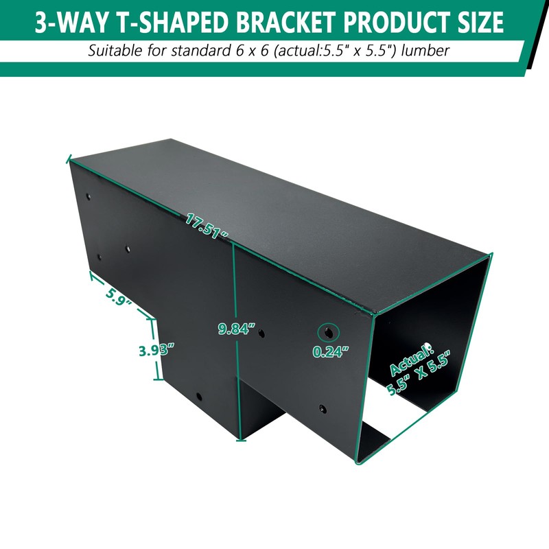 VoTwoofv Pergola Bracket kit 6" x 6",3-Way T-Shaped Bracket Woodworks