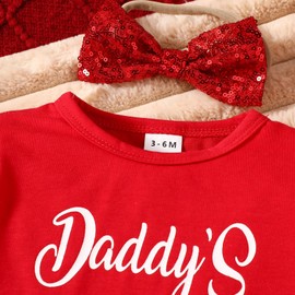 Yaopelky Newborn Baby Girl Valentine's Day Outfit Romper Tutu Dress with Headband Toddler Glitter Heart Print Clothes Skirt (Red, 3-6 Months)