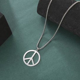 VASSAGO Hippie Style Peace Sign Necklace Peace Sign Pendant Necklace Peace Symbol Jewellery Stainless Steel 1960s 1970s Hippie Party Dressing Accessories Necklaces for Men Women, Stainless Steel, No