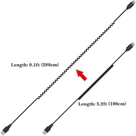 Linkidea Custom Coiled USB-C Replacement Cable Compatible with Razer Huntsman Mini, Pro 60%, KEMOVE Shadow 60%, Keychron K7, K6, K6 Pro, USB-A to Type-C Expandable Spiral Cord (Black/9.1ft)