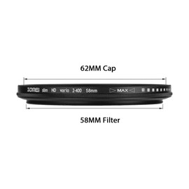 ZOMEi 58mm Ultra Slim ND2-ND400 Fader Variable Neutral Density Adjustable Lens Filter Ultra Slim ND Filter Optical Glass