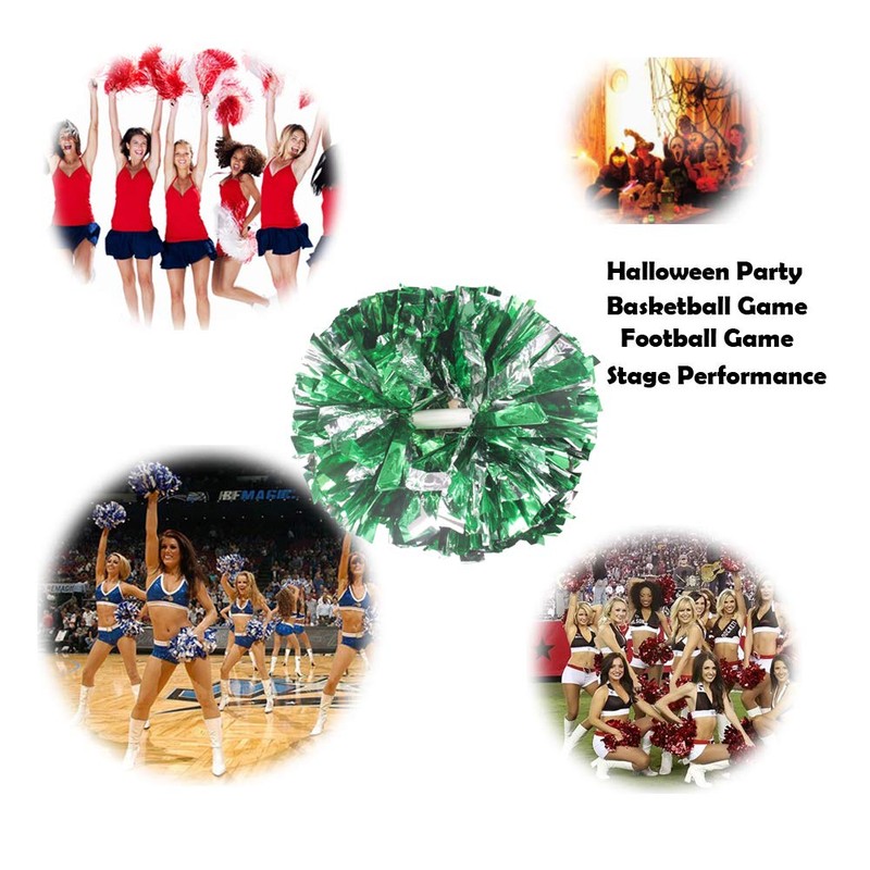 Hooshing 2 Pack Cheerleading Pom Poms Green and Silver with