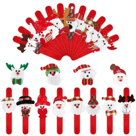 Aodaer 24 Pieces Christmas Slap Bracelets Xmas Slap Bands Red Velvet Wristband Include Santa Claus Snowman Reindeer Classic Style for Christmas Gifts Party Favors Accessory Supplies