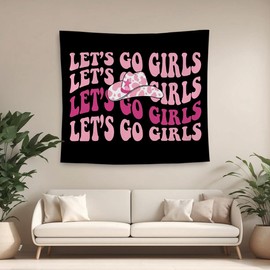 QGFM Hot Pink Preppy Tapestry, Let's Go Girls Wall Hanging for Girls Room, Bachelorette Party Decor, 50x60 Inches