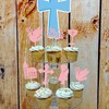 Gyufise 24 Pack Spanish Mi Bautizo Cupcake Toppers Glitter Cross