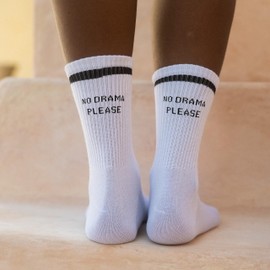 Made by Nami White Crew Socks Set of 3 Cotton • Men & Women White Retro Tennis Socks with Sayings • Breathable, Set 1