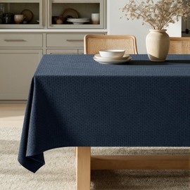 MIULEE Navy Linen Cotton Table Cloth Rectangle Tablecloth Waterproof Spillproof Cross-Star Textured Table Cloth Decorative Farmhouse Style for Dining Party Weddings 52x70 Inch