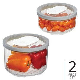 iDesign Small and Large Round Fridge Produce Bins with Removable Drainage Trays - Set of 2 - Gray
