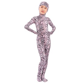 Seeksmile 6-12 Years Old Child Kids Costume Leopard Cheetah Snake Print Bodysuit Open Face Full Body Zentai Jumpsuit (Kids Medium, Snake B)