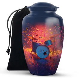 KARYLIZ Drum Large Capacity Urns for Ashes - Adult Cremation Urn for Women with Drum Set - Funeral Urns for Human Ashes - Burial Ash Container - Decorative Urn for Adult Male & Female 10 Inch