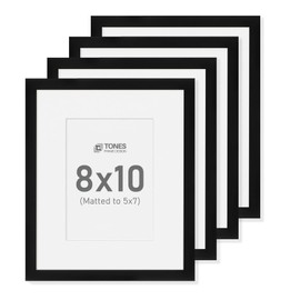 8x10 Picture Frame Set of 4 Black Photo Wood Frame, Display Photos 5x7 with Mat or 8 by 10 Without Mat for Tabletop or Wall Hanging