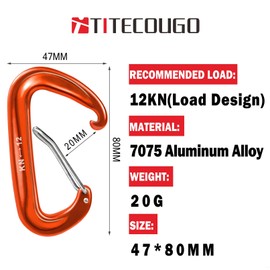 Camping Carabiner Clip Heavy Duty Carabiner for Hammock wiregate Clip Carabiner Weights Hiking Wire Large Carabiner Hammock Home Gym Accessories Clips Heavy Duty Utility Hammock with Leash Orange