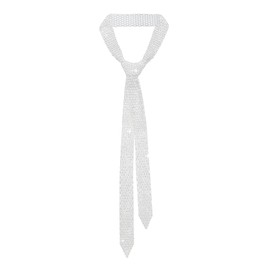 Mantieqingway Womens Tie, Sparkling Rhinestone Long Thin Ties Crystal Neckties for Cosply, Dress, Prom, Party, Daily, Weeding (White)