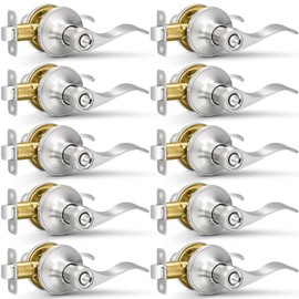 Sopoby 10 Pack Door Handles Privacy Door Levers, Heavy Duty Wave Style Bed/Bath Door Locks Interior Door Knobs, Reversible Levers for Right/Left Handed Doors, Brushed Nickel