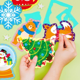 Omlisca Winter Animal Lacing Cards 12 Packs Double Sided Sewing Kits Christmas Sewing Cards Educational & Learning Activities Fine Motor Skill for Winter Holiday Party Decor