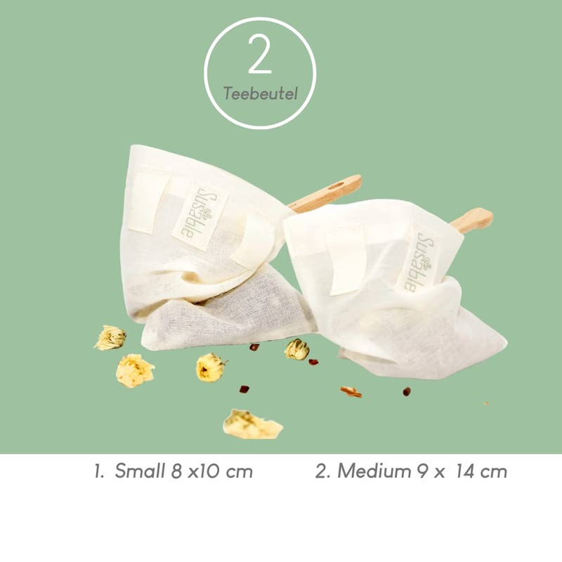 Susable Set of 2 Reusable Tea Bags Made of Fabric,