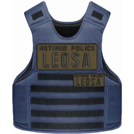 RETIRED POLICE LEOSA EMB PATCH4X10 & 2X5 HOOK ON BACK BLK ON COYOTR BROWN