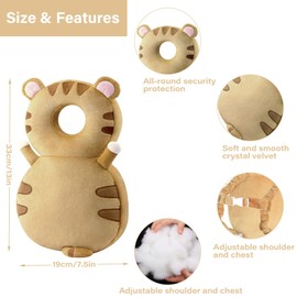 SEPSCO Baby Head Protector Backpack, Adjustable Head Back Protection Safety Pads Toddler Head Protection Pad Pillow PP Cotton with Fixed Rope for 4-24 Months Baby Learning Walking Crawling (Tigerl)