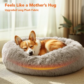 Deconovo Calming Dog Bed for Small Dogs/Cats - Plush Donut Pet Bed with Anti-Slip Bottom, Washable Anti-Anxiety Warming Cozy Soft Pet Puppy Round Bed for Better Sleep, Ideal for Indoor Use, Camel