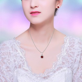 Uloveido Women's 925 Sterling Silver Red Garnet Stone Gemstone Necklace and Earrings Wedding Engagement Anniversary Jewellery Set for Girls Women FT003