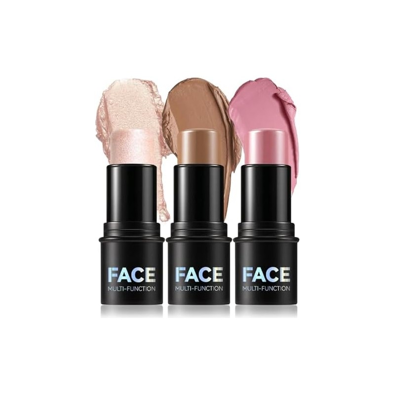 3PCS Colorete En Crema Contour Stick Iluminador En Stick, Bronzer