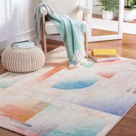 SAFAVIEH Paint Brush Collection Area Rug - 7'9" x 10', Pink & Blue, Watercolor Design, Non-Shedding Machine Washable & Slip Resistant Ideal for High Traffic Areas in Living Room, Bedroom (PTB189U)