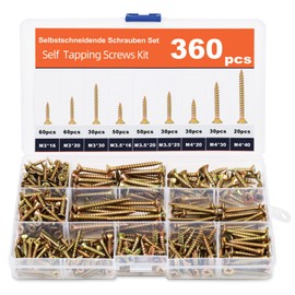 Flintronic Screws Set, 360 Pieces Self-Tapping Screws, Wood Screws with Storage Box, Countersunk Wood Screws Assortment for DIY Project, Wood and Repair