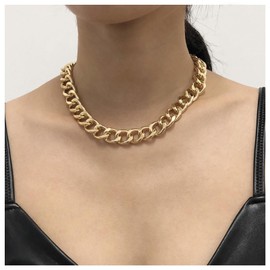 Yheakne Vintage Link Curb Chain Necklace Gold Chain Link Necklace Punk Cuban Chain Necklace Chunky Chain Collar Necklace Jewelry for Women and Girls