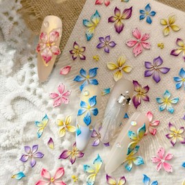 5D Embossed Flower Nail Stickers for Women, Colorful Flowers Nail Art Sticker Summer Flower Stickers for Nails Design Floral Decals Self-Adhesive Sticker Nails Supplies Manicure Decor Decal