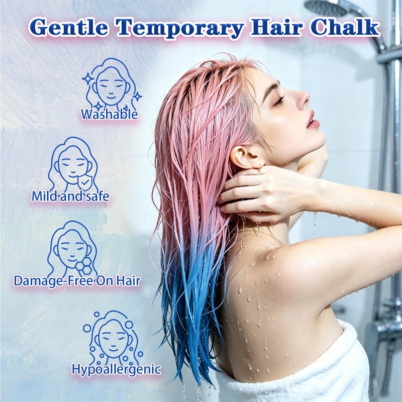 12 Colors Hair Chalk for Girls Kids, Washable Temporary Hair