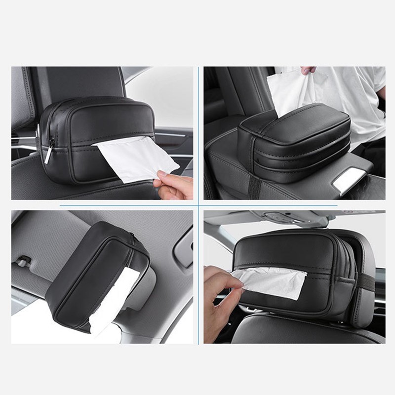 Car Tissue Box Multifunction Leather Seat Back Napkin Holder Container