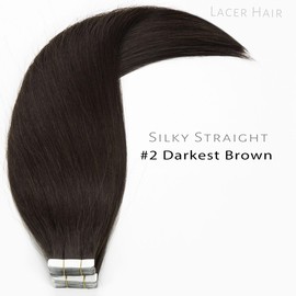 Lacer Tape in Hair Extensions Darkest Brown Remy Human Hair 22 Inch Darkest Brown Double Sided Hair Extension Tape in Thick Ends Straight Seamless Remy Hair Tape in Hair Extensions 40pcs/100gram